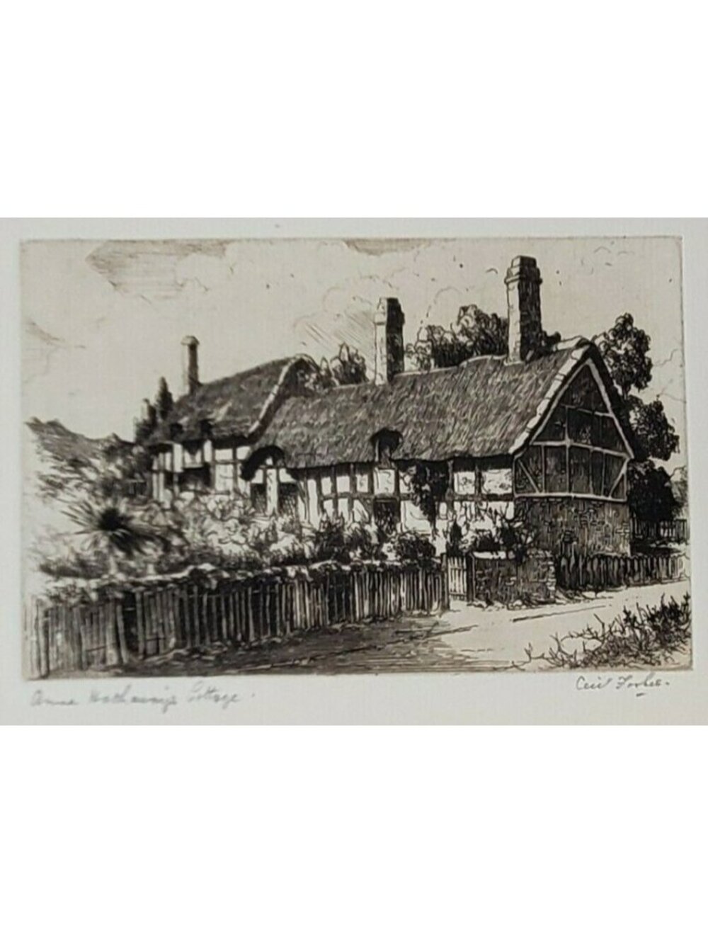 ART PRINT Anne Hathaway Thatched English Cottage Picture by Cecil Forbes Vintage